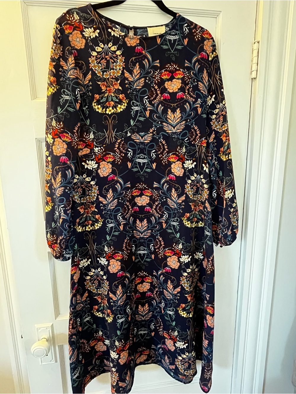 Madeline Navy Floral Paisley Midi Dress with Multicolor Accents
